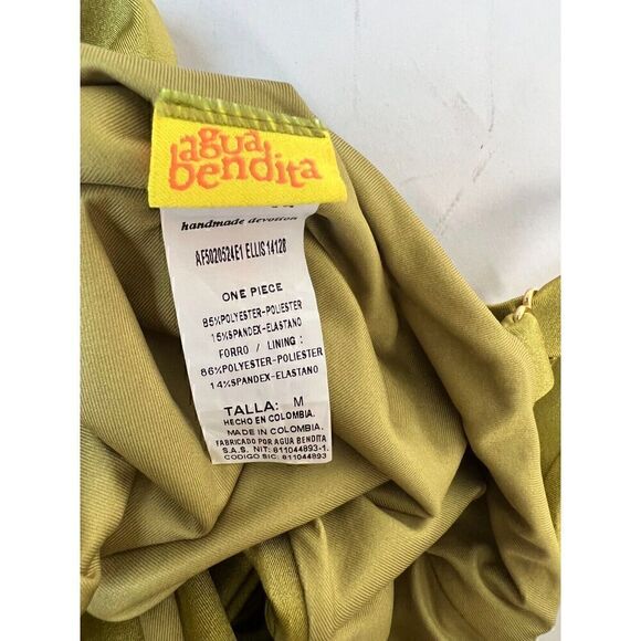 Agua Bendita Swimsuit Womens Medium Olive One Piece Twist Front Plunge Ployester - Picture 5 of 5